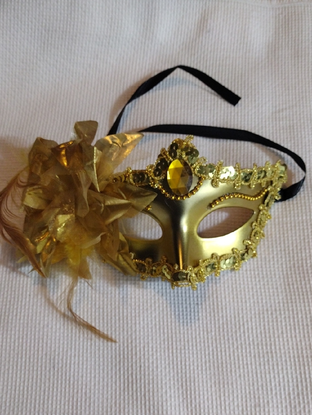 Gold Venetian Masquerade Mask with Floral Accent